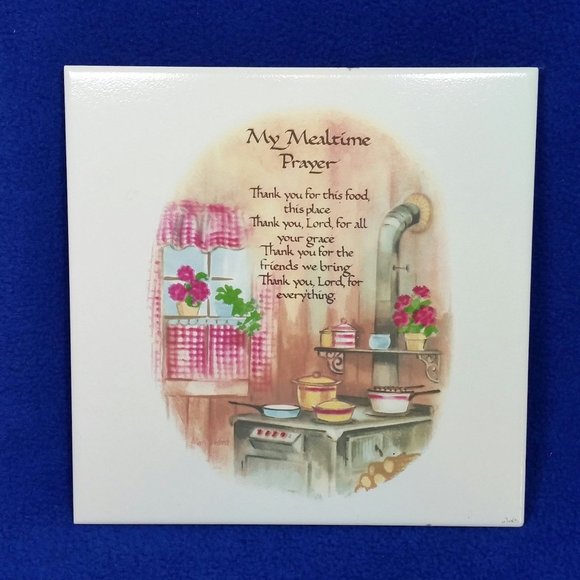 Vintage My Mealtime Prayer Ceramic Tile Kitchen Trivet Retro MCM AS IS - Picture 1 of 10